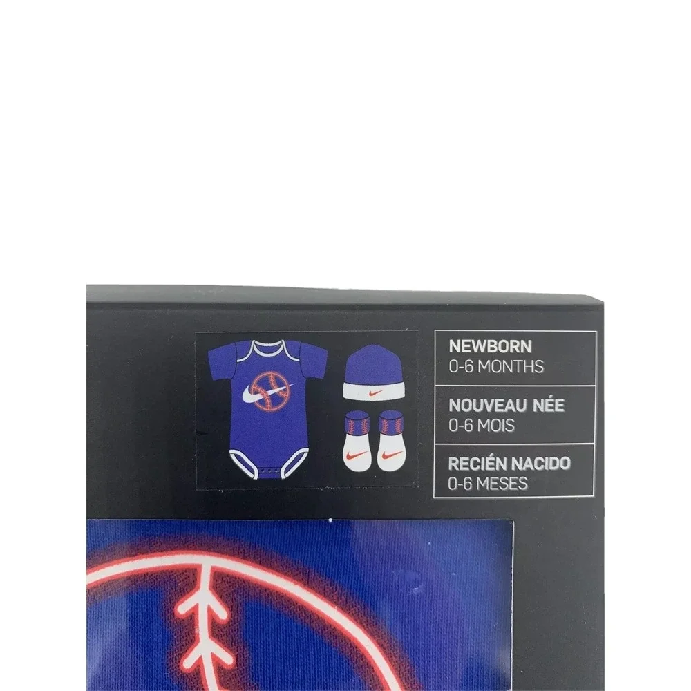 Nike Baby Gift 3 Piece Set 0-6 M Hat, Booties, Bodysuit Baseball Blue Red White - Picture 2 of 2
